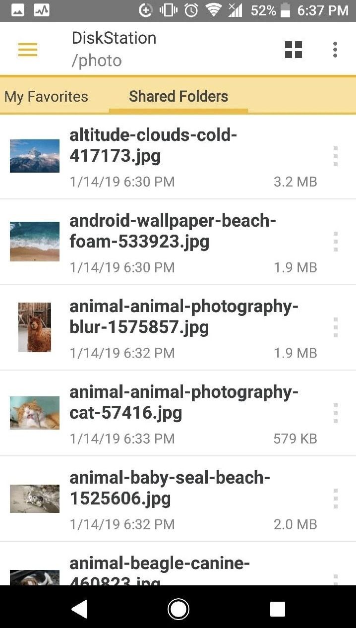 DS File showing a list of images in a shared folder