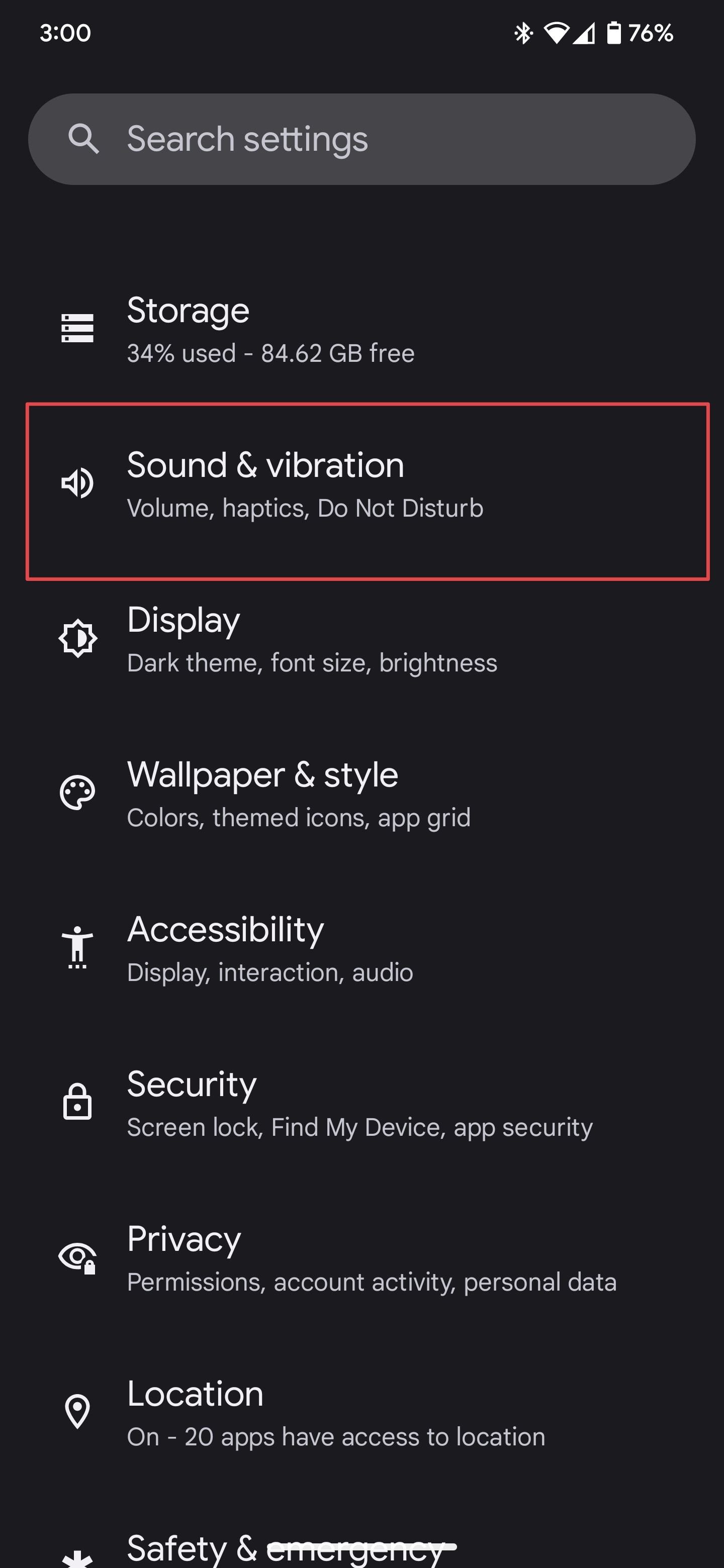 Pixel Settings page showing Sounds and Vibrations option