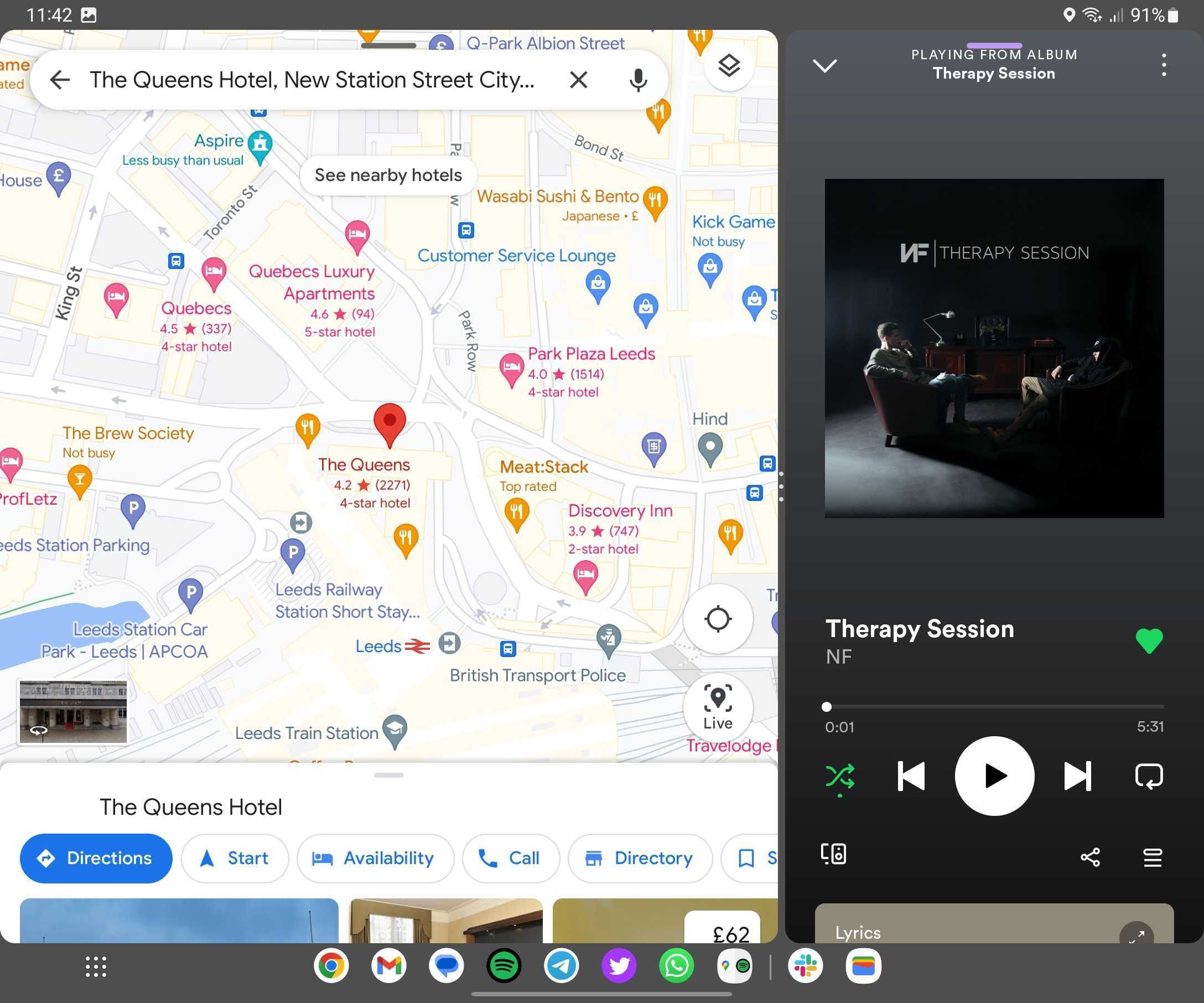 Multitasking with Google Maps and Spotify on Samsung Galaxy Z Fold 4