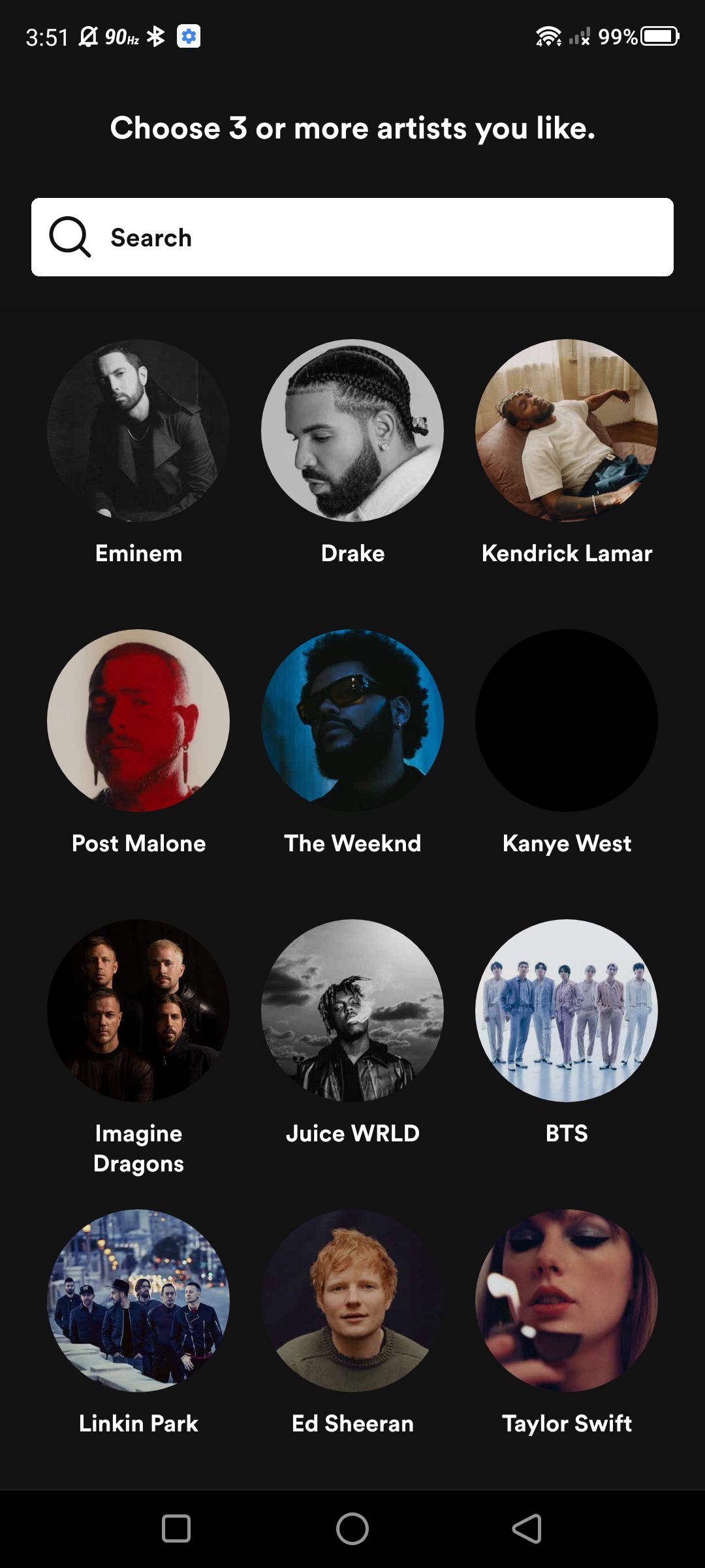 Screenshot of the getting started page on the Spotify app