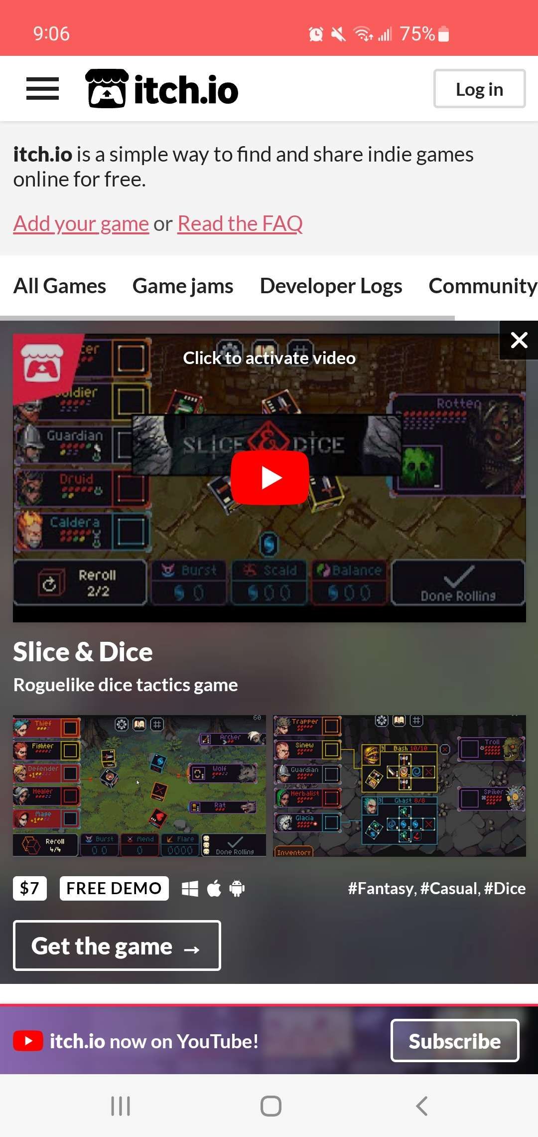 Itch.io featured slice and dice app on home page