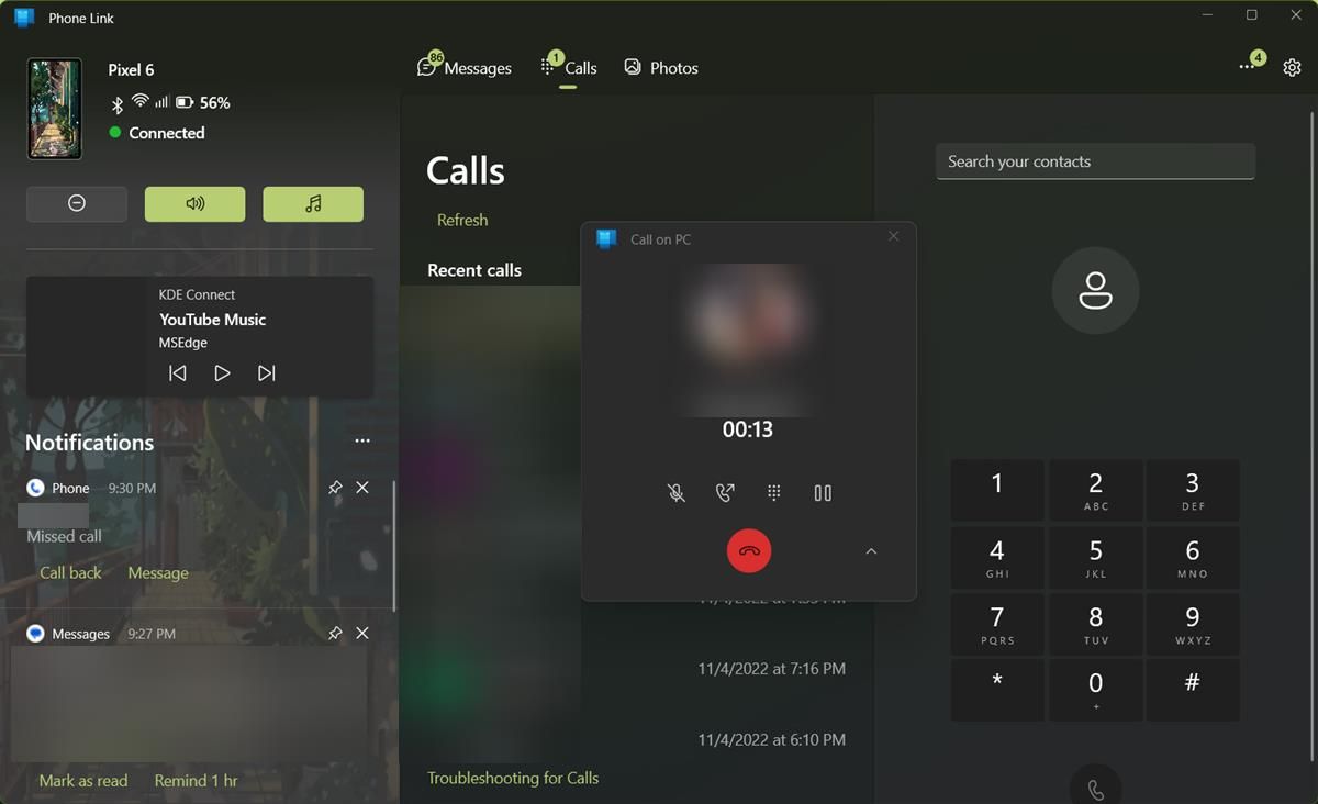 Using Phone Link on Windows PC to make calls from your Android phone