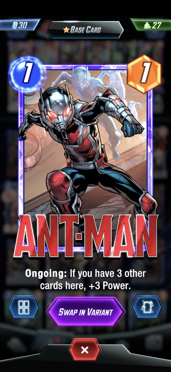 marvel snap screenshot showing ant man card