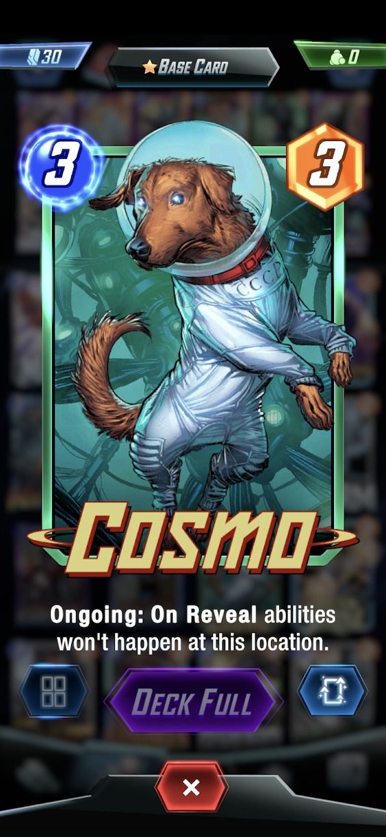marvel snap screenshot showing cosmo card