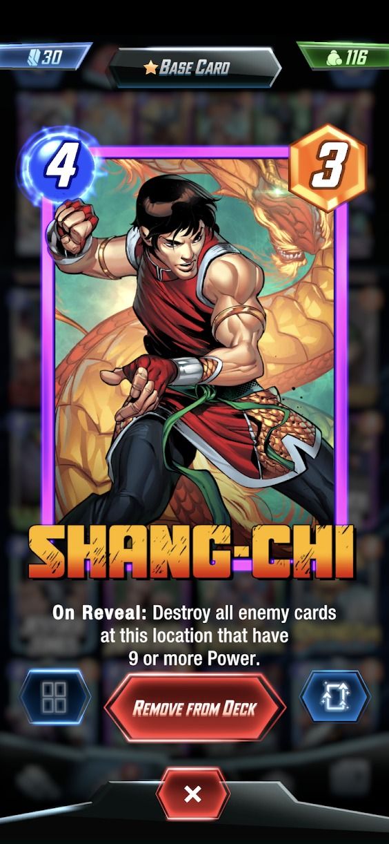 marvel snap screenshot showing shang-chi card