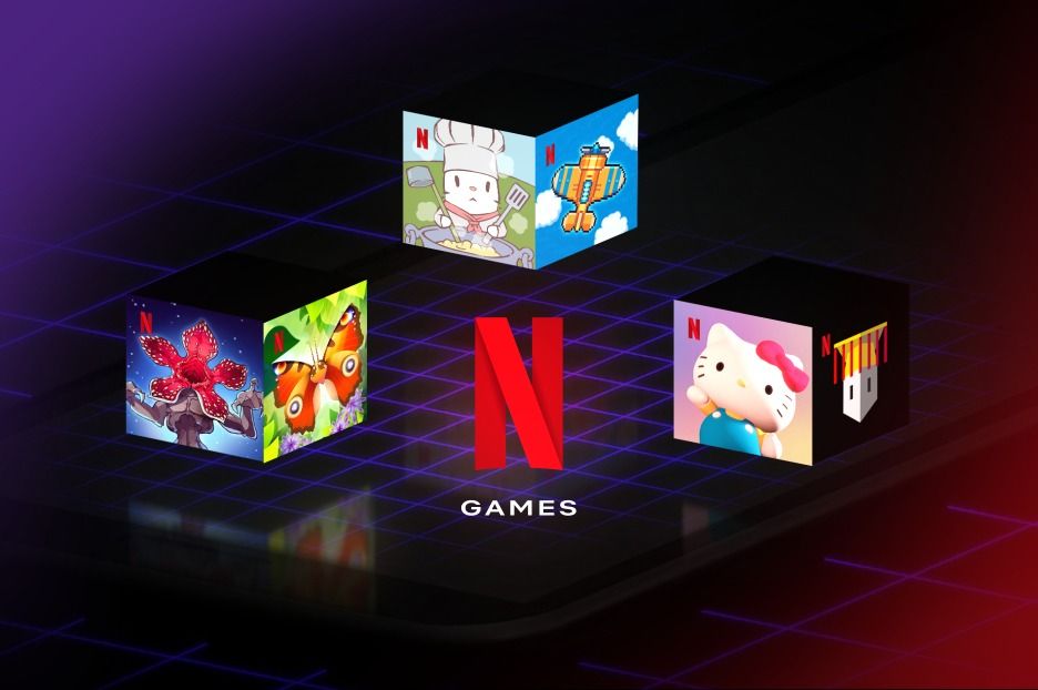 The Netflix Games logo surrounded by boxes covered in game graphics