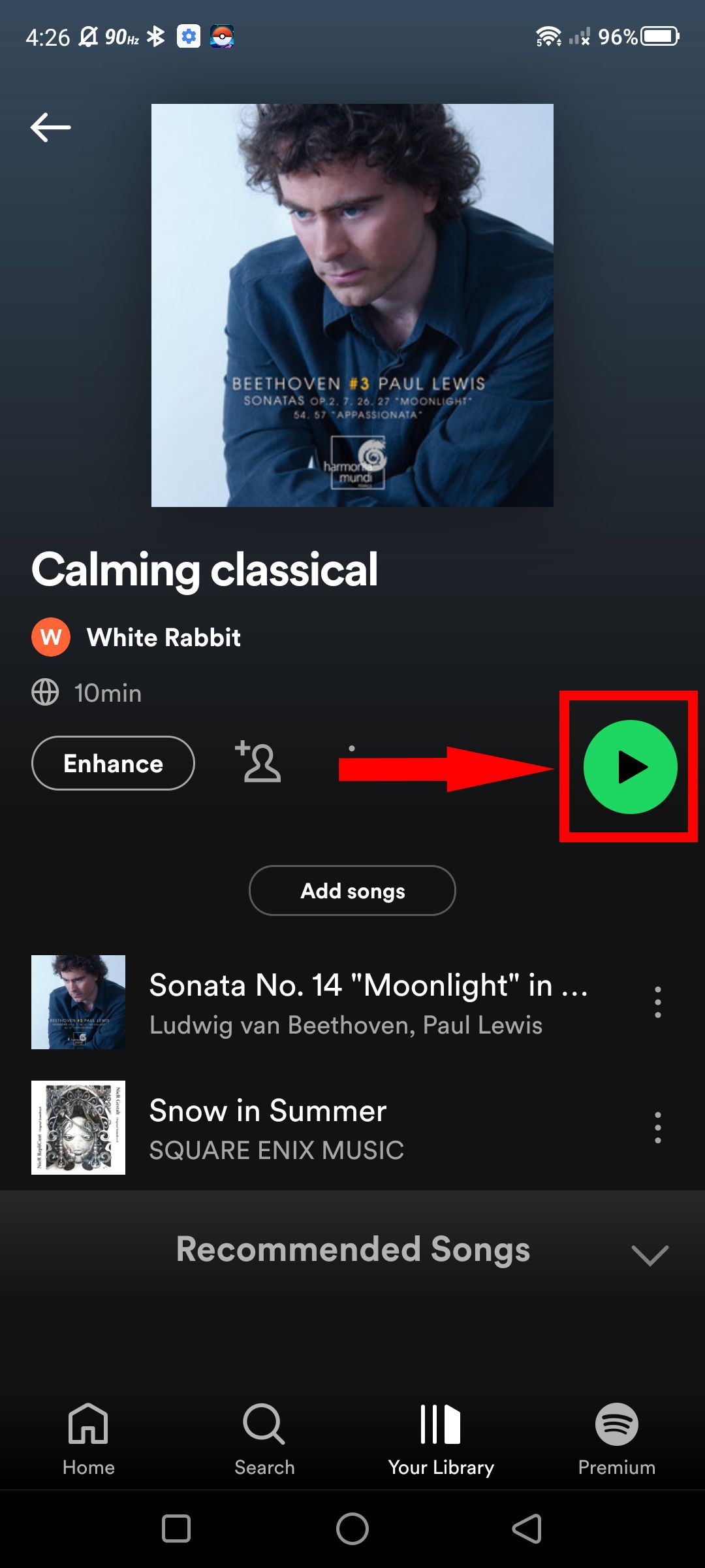 Screenshot of the playback button from a Spotify playlist
