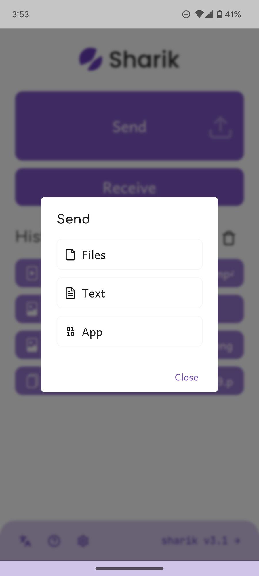 Send files or text via Shareik