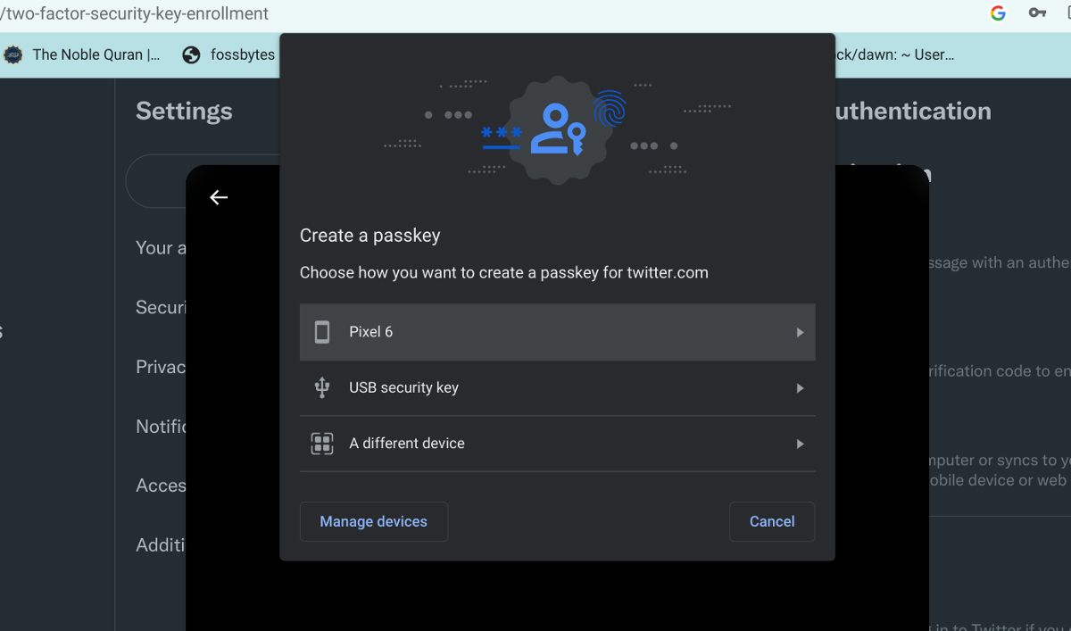 The Create a passkey screen where you choose how you want to create a passkey