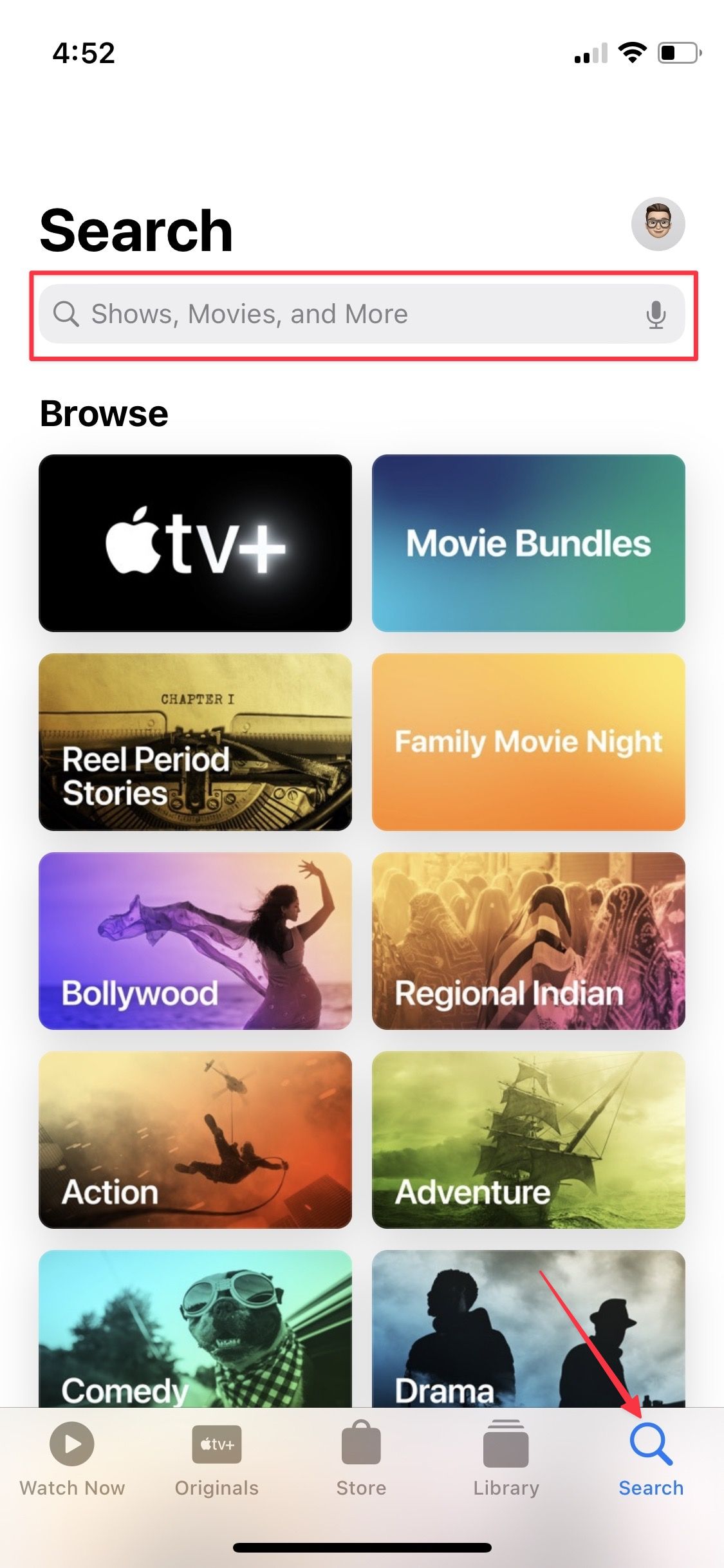 Apple TV app Search tab screenshot