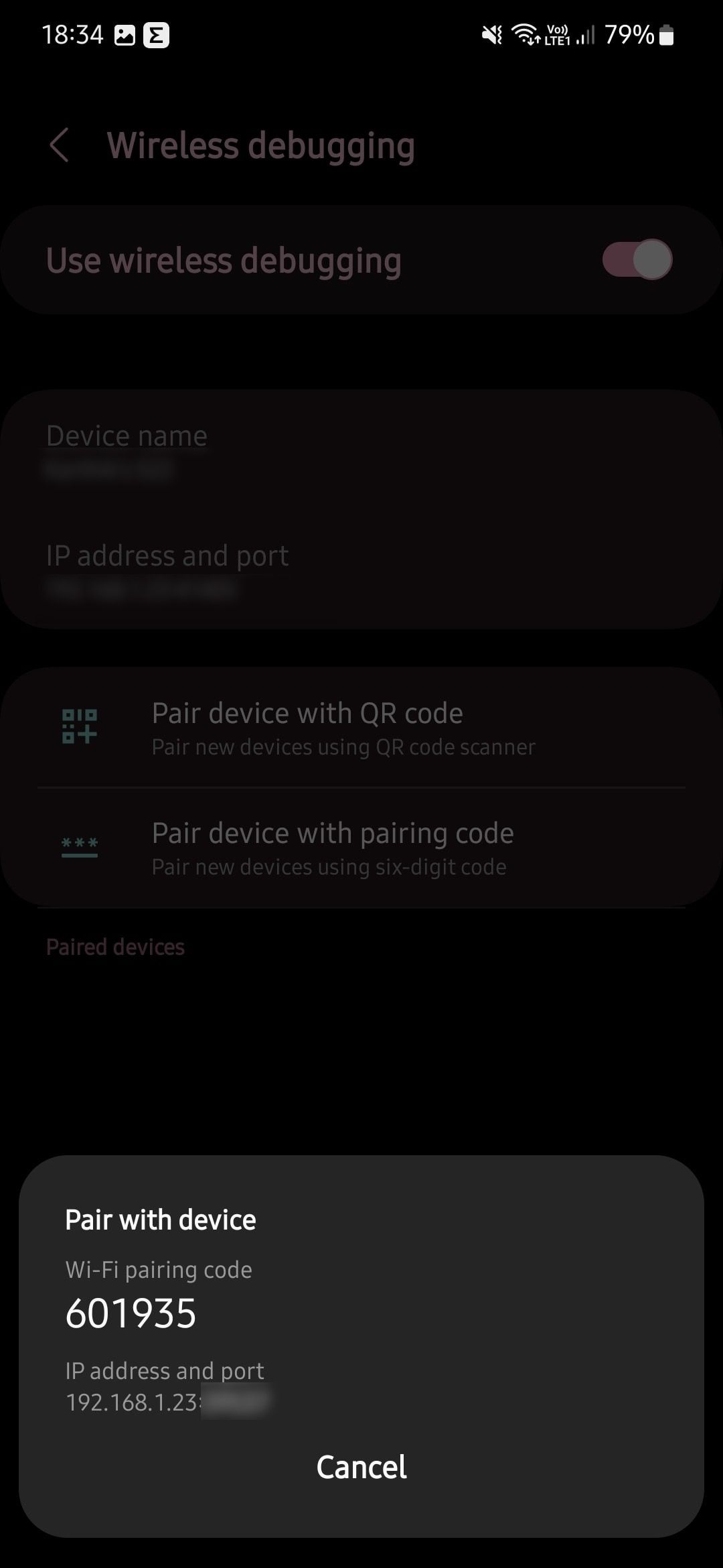 wireless adb pairing code