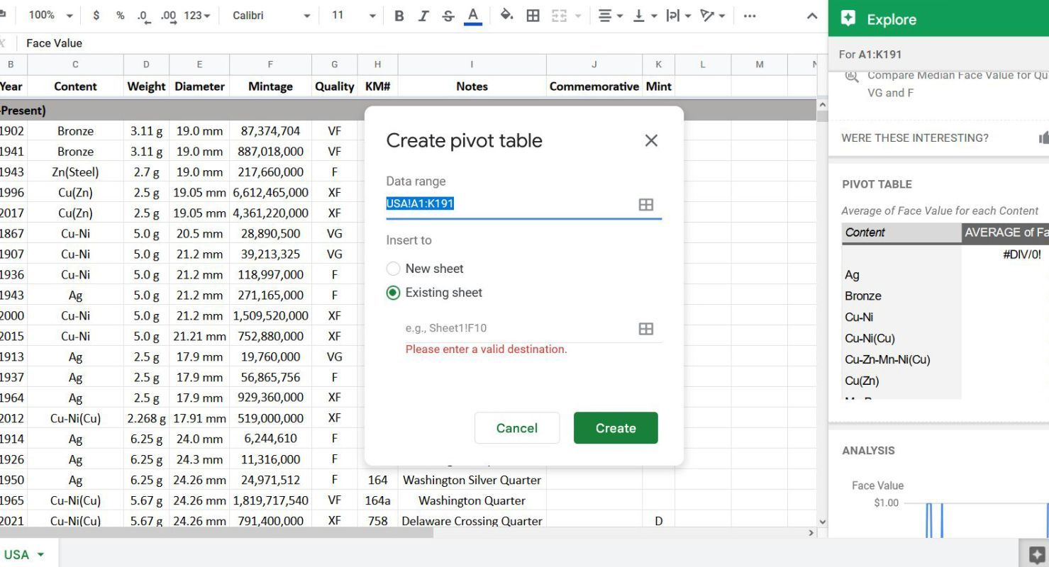 Insert the pivot table into an existing Google Sheets spreadsheet
