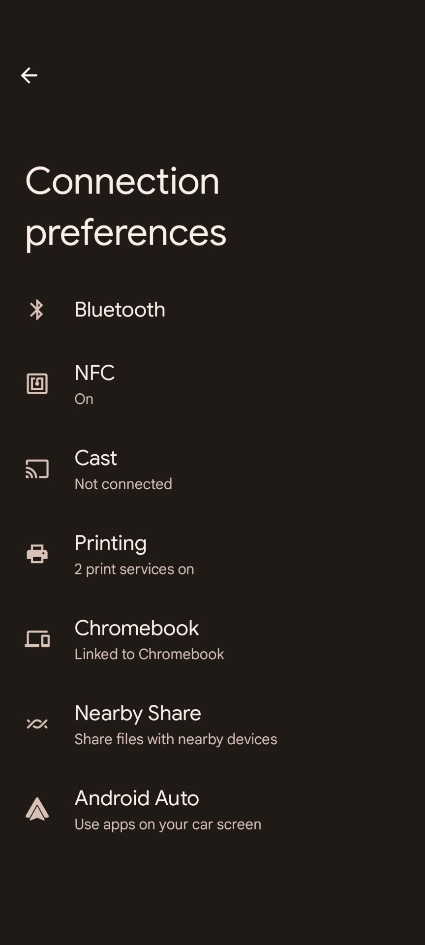 The Connection preferences settings on an Android phone