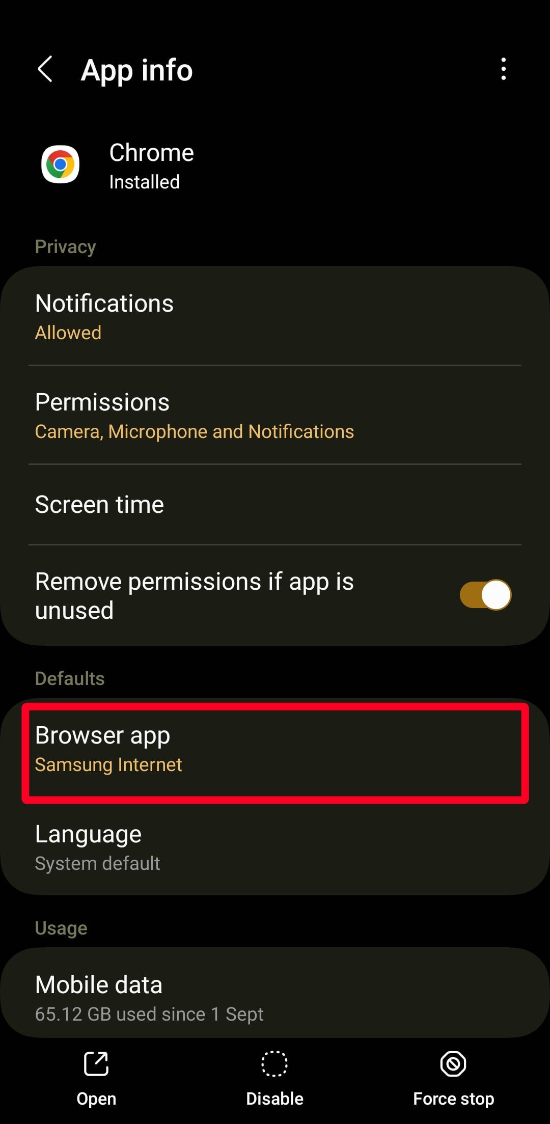 Informazioni sull'app Chrome su Android