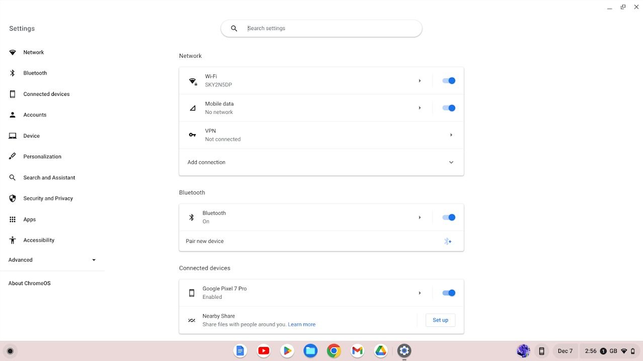 ChromeOS settings app