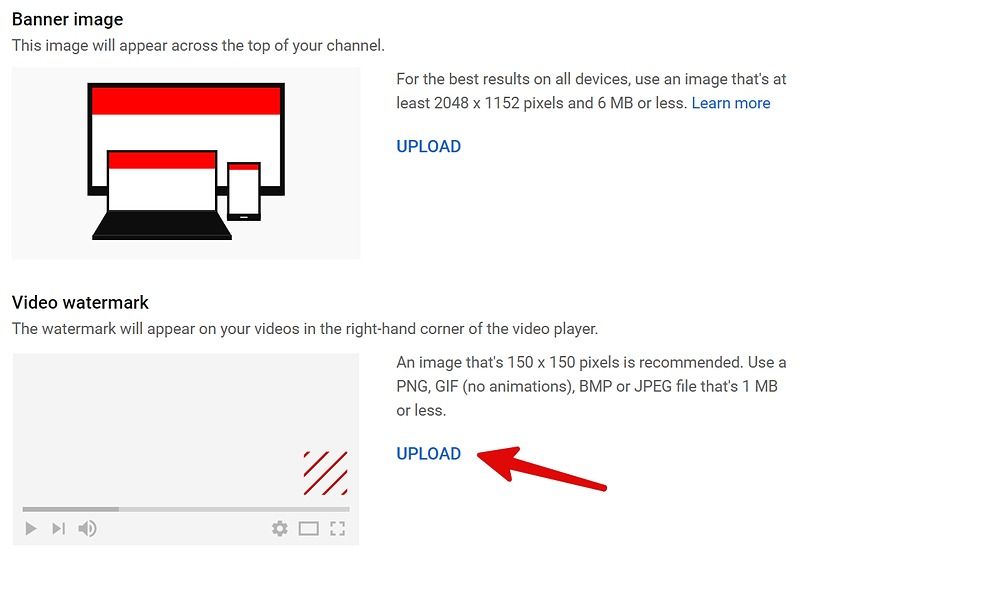 screenshot of youtube video watermark upload screen