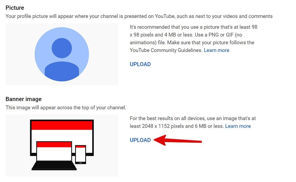 screenshot of youtube banner image upload screen