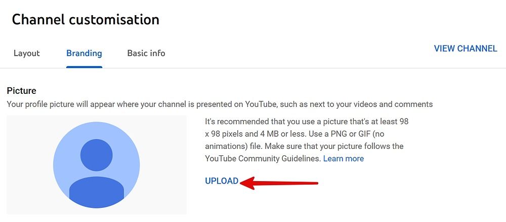 screenshot of youtube channel branding customisation