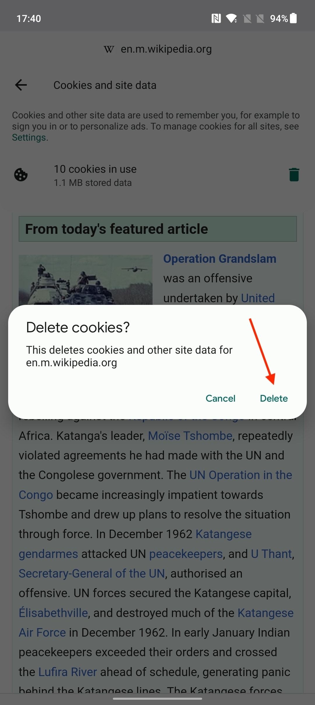 delete cookies for individual websites on Chrome mobile 5