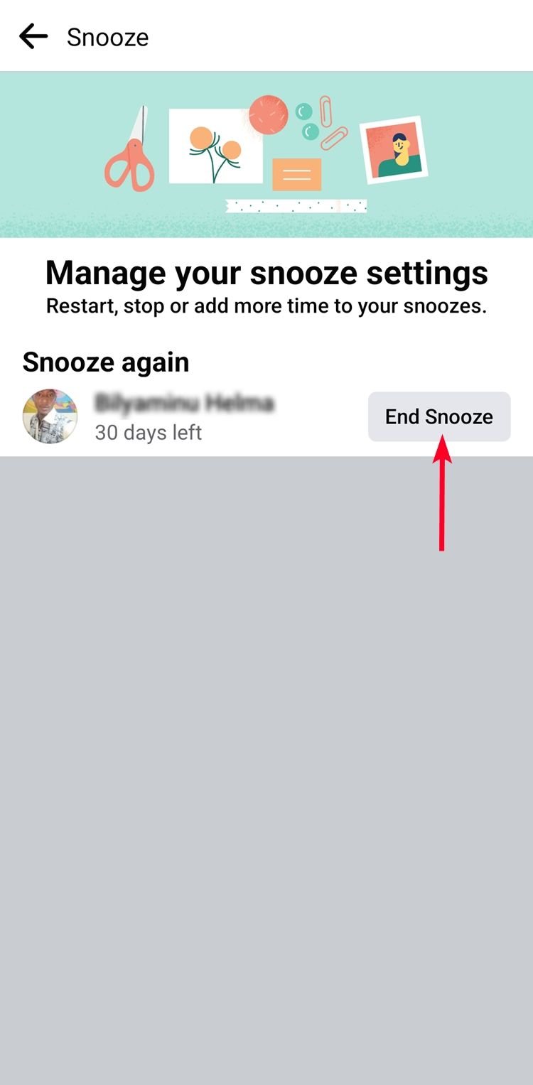 End Snooze on Facebook mobile app