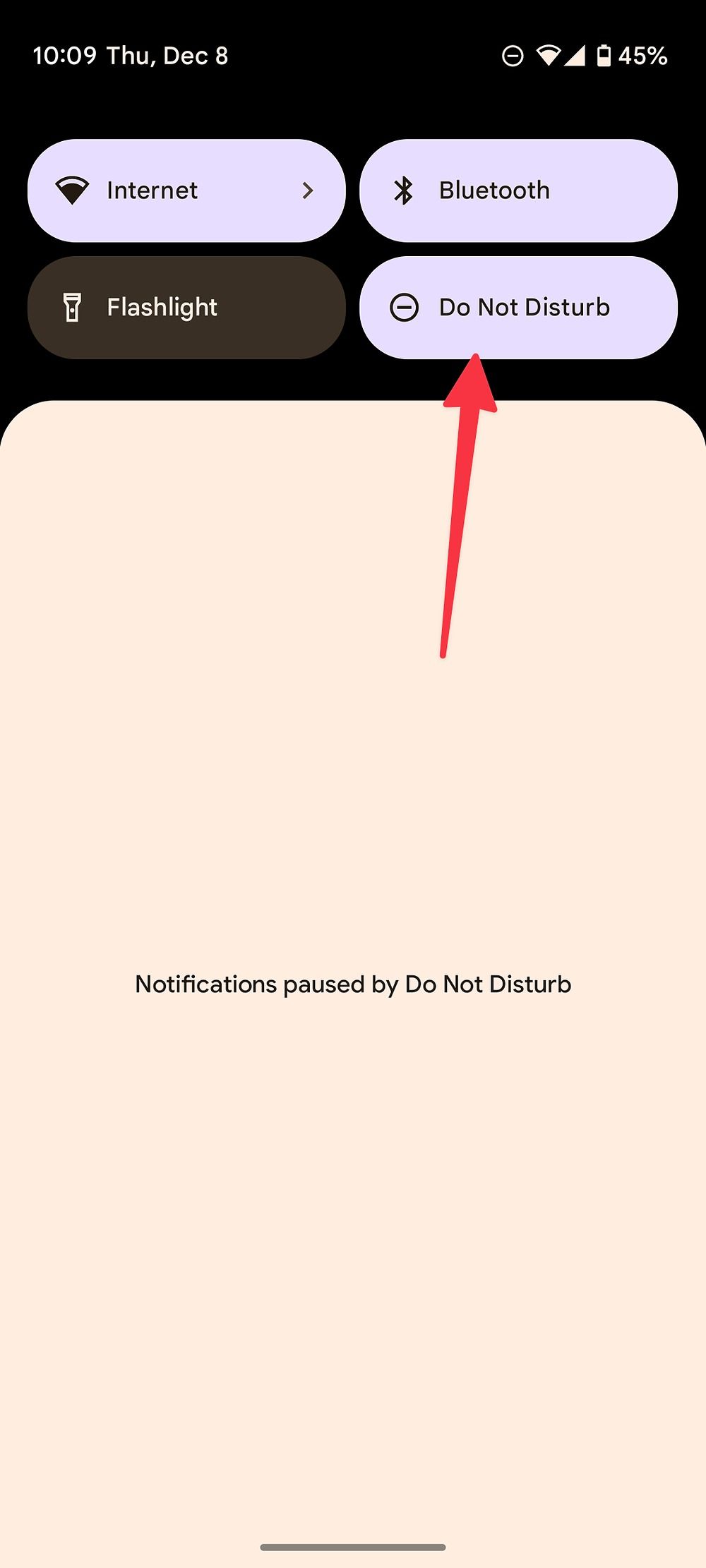 Notification paused by Do Not Disturb message on Android phone