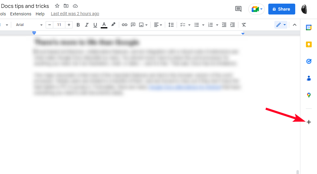 Get Add-ons icon in right sidebar of Google Docs