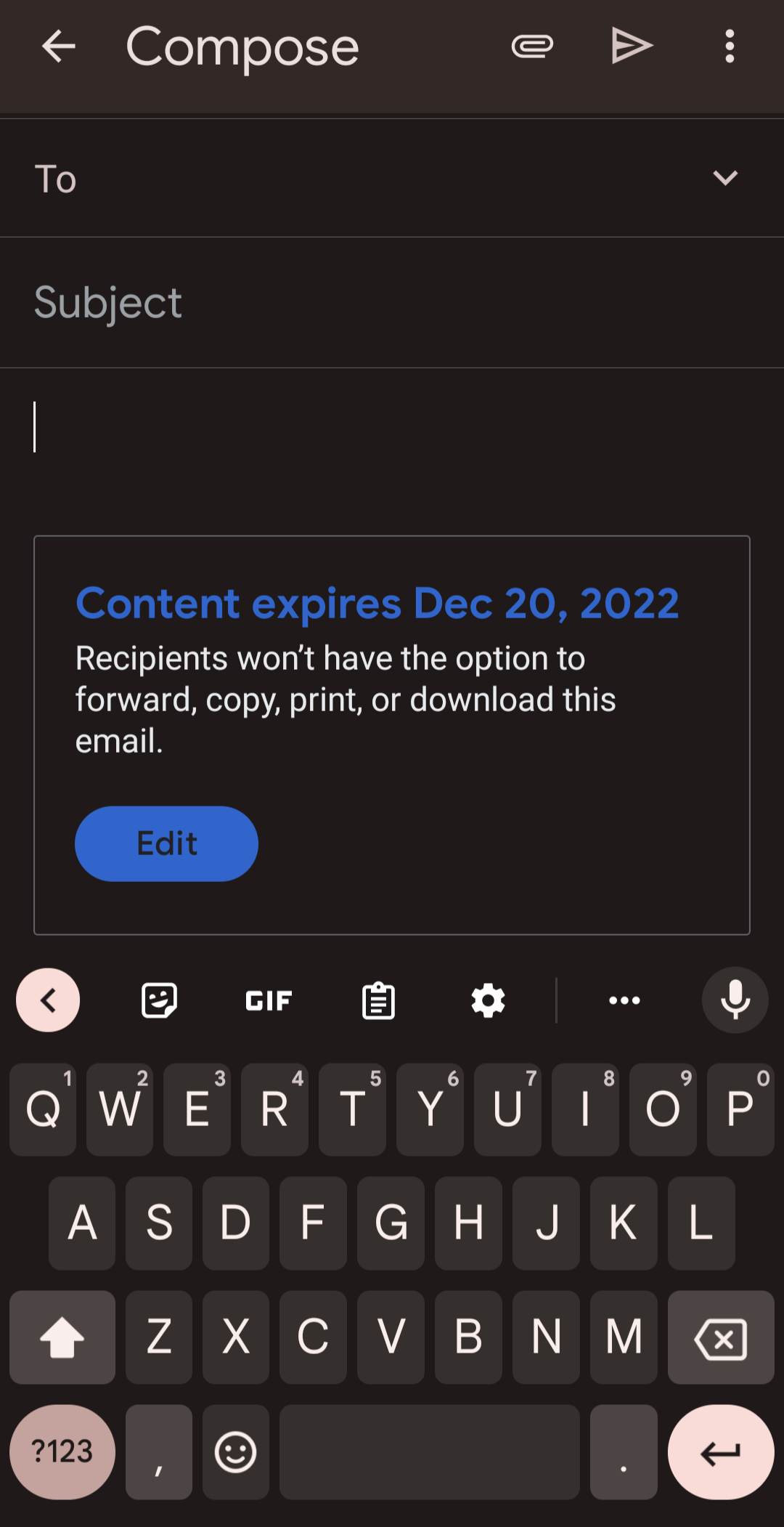 Uma captura de tela móvel de um e-mail do Gmail no modo confidencial.