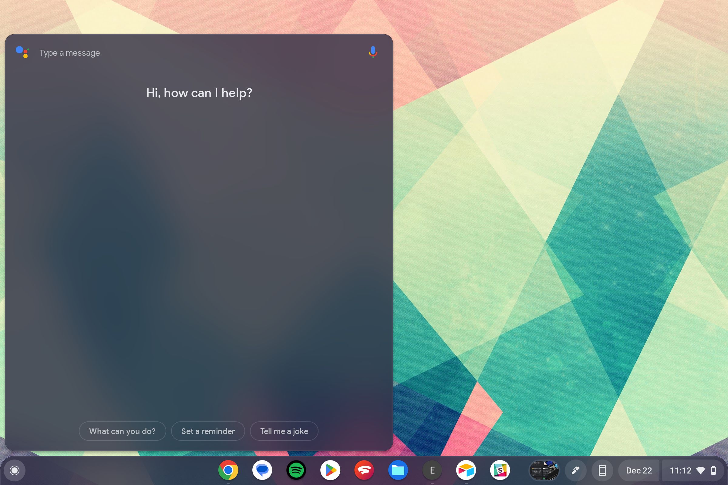 The Google Assistant pop-up on a Chromebook.