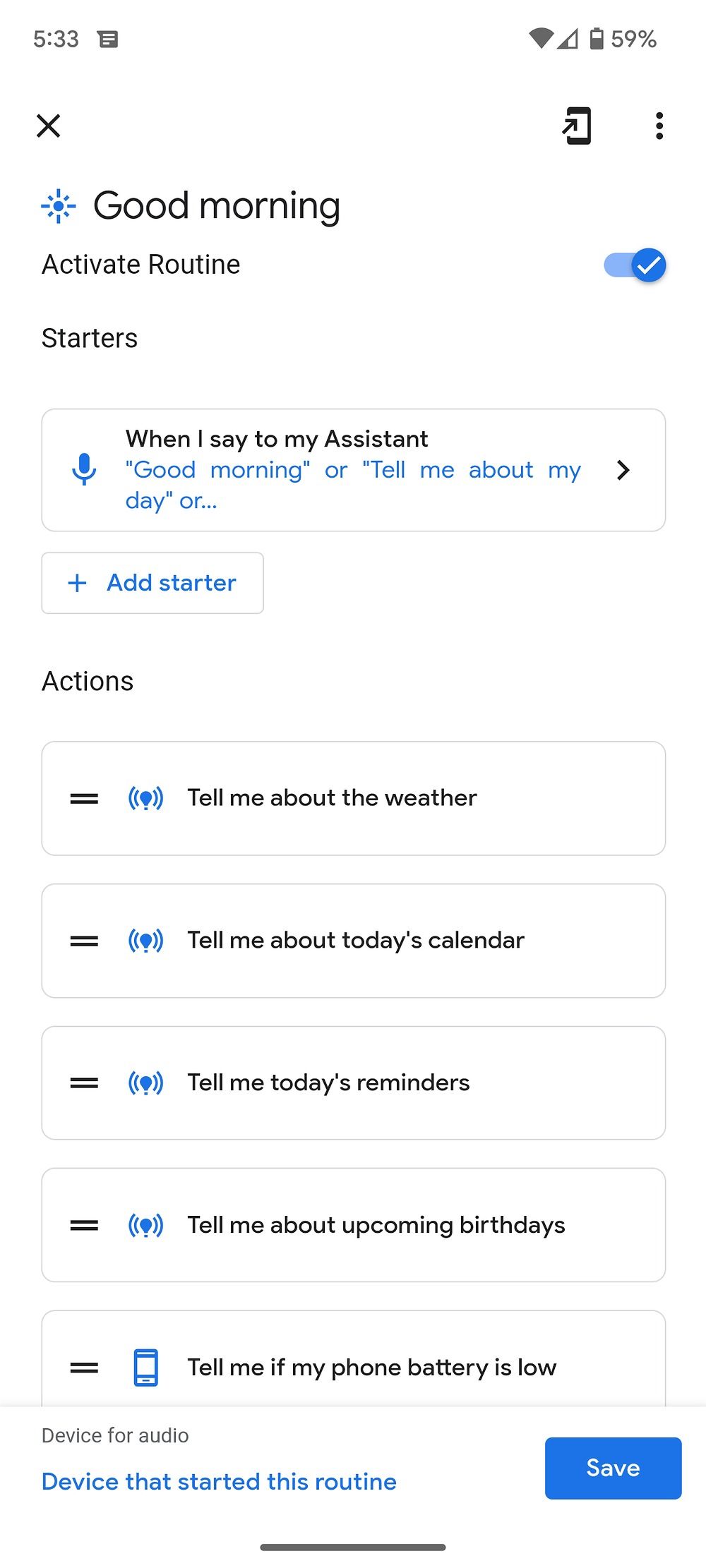 Screenshot of tips given by Google assistant on Android