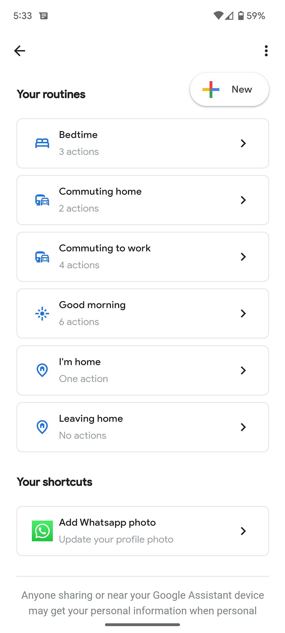 Screenshot of routines options on android showing list of stored routines