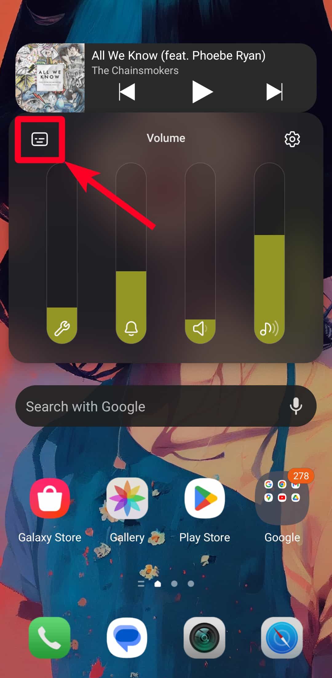 Live caption icon in Android 13 volume control tab