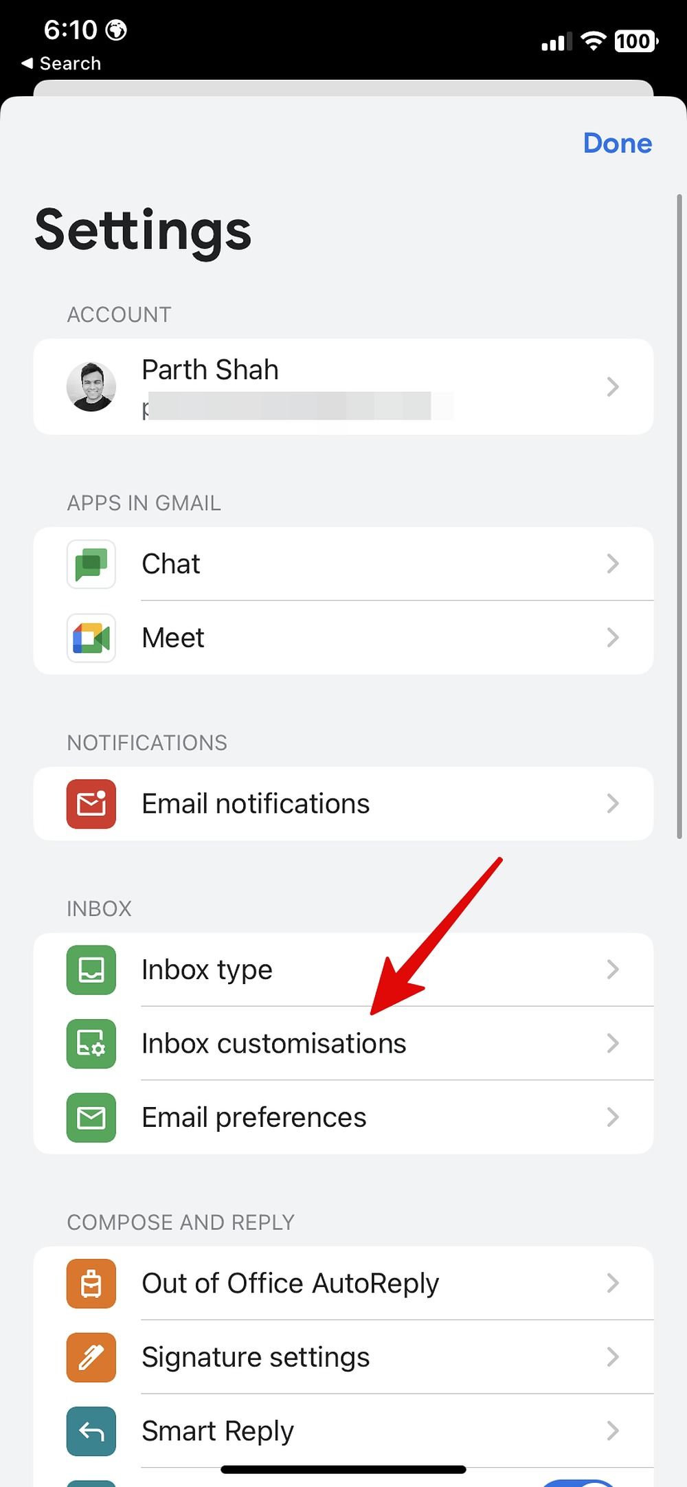 Select Inbox customizations