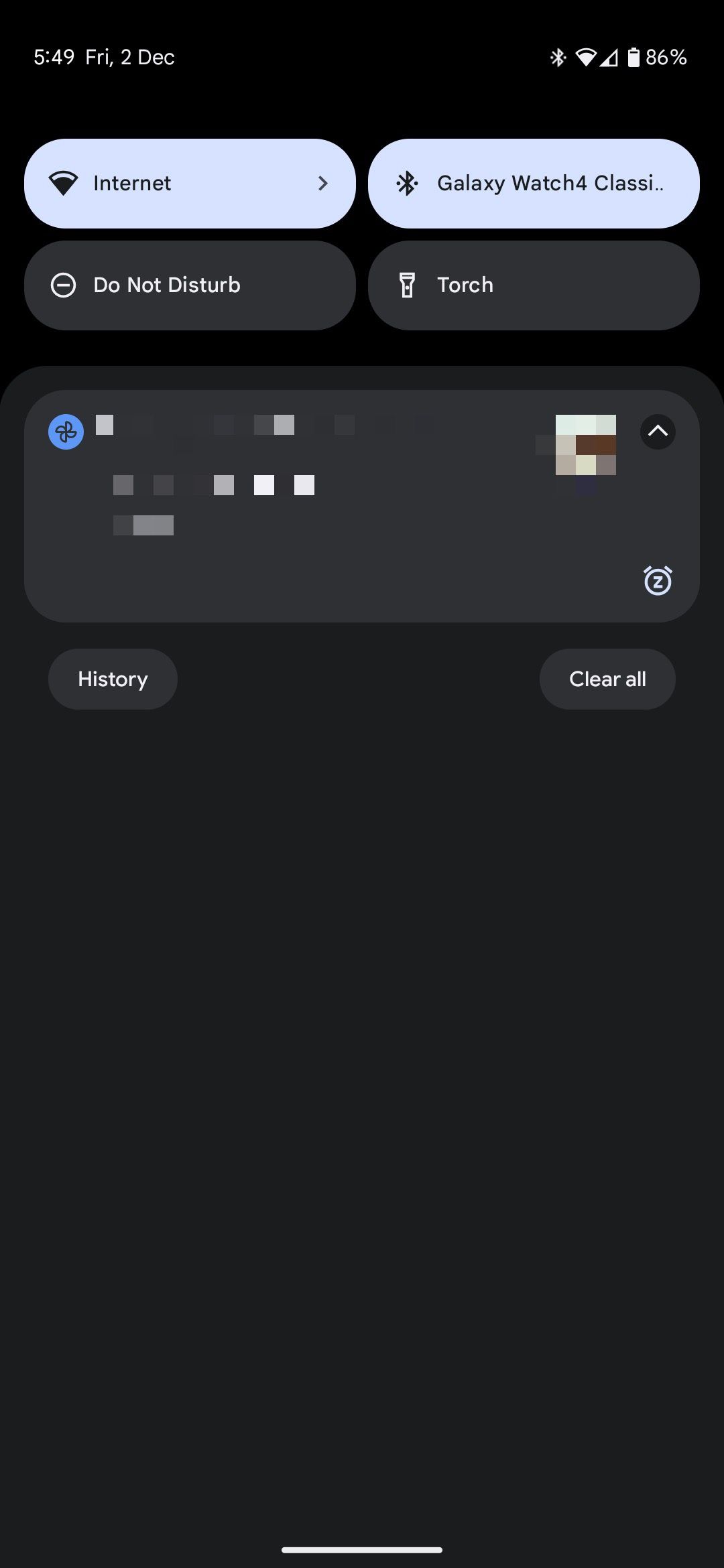 A screenshot of the Pixel notifications snooze menu in dark mode.
