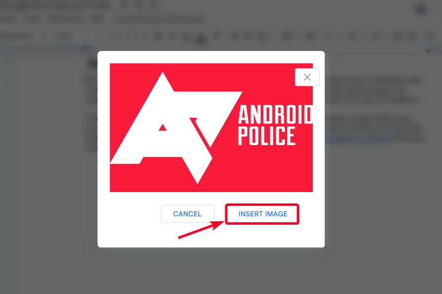 Preview of Android Police logo image inserted by URL in Google Docs