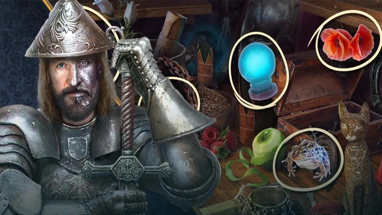 knight holding sword next to circled objects on a backdrop