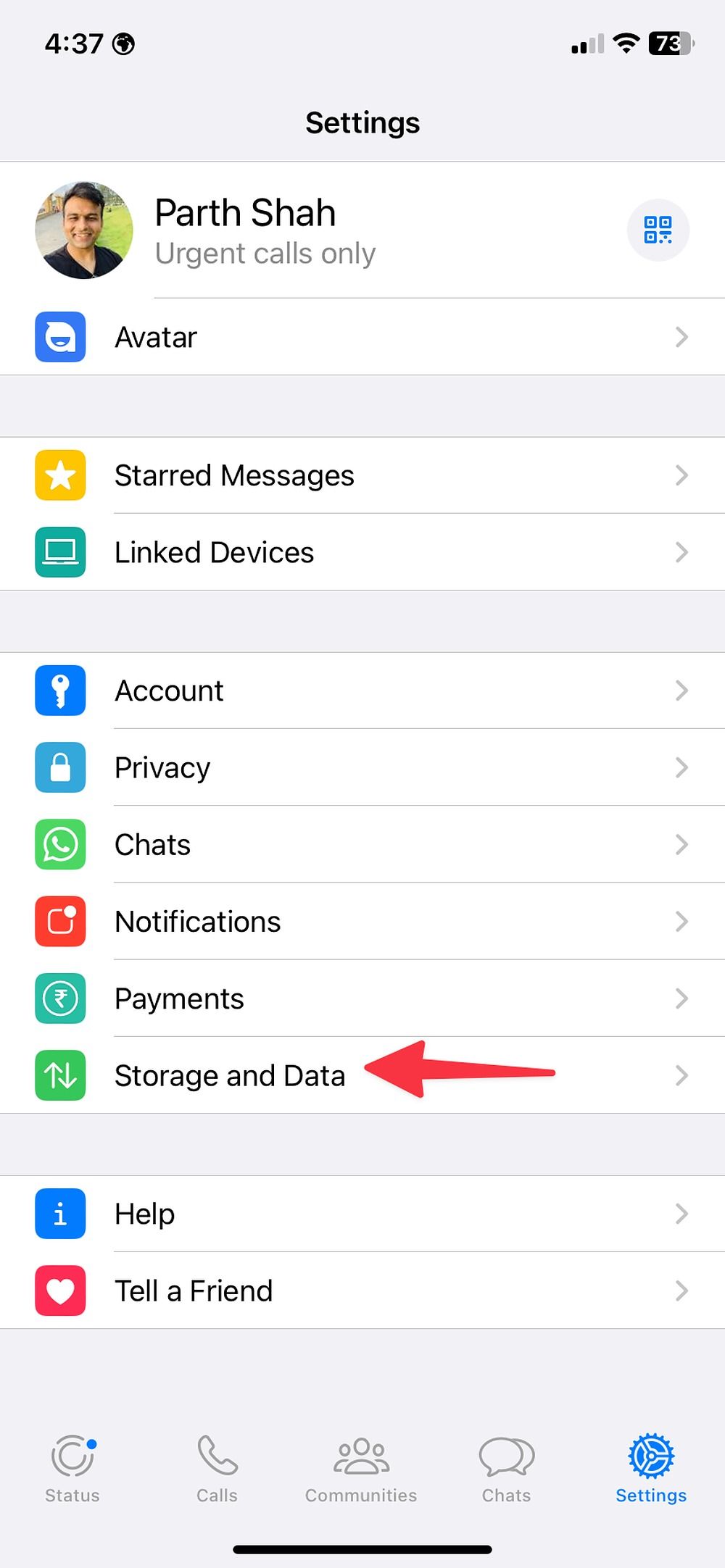 storage in in WhatsApp for iPhone