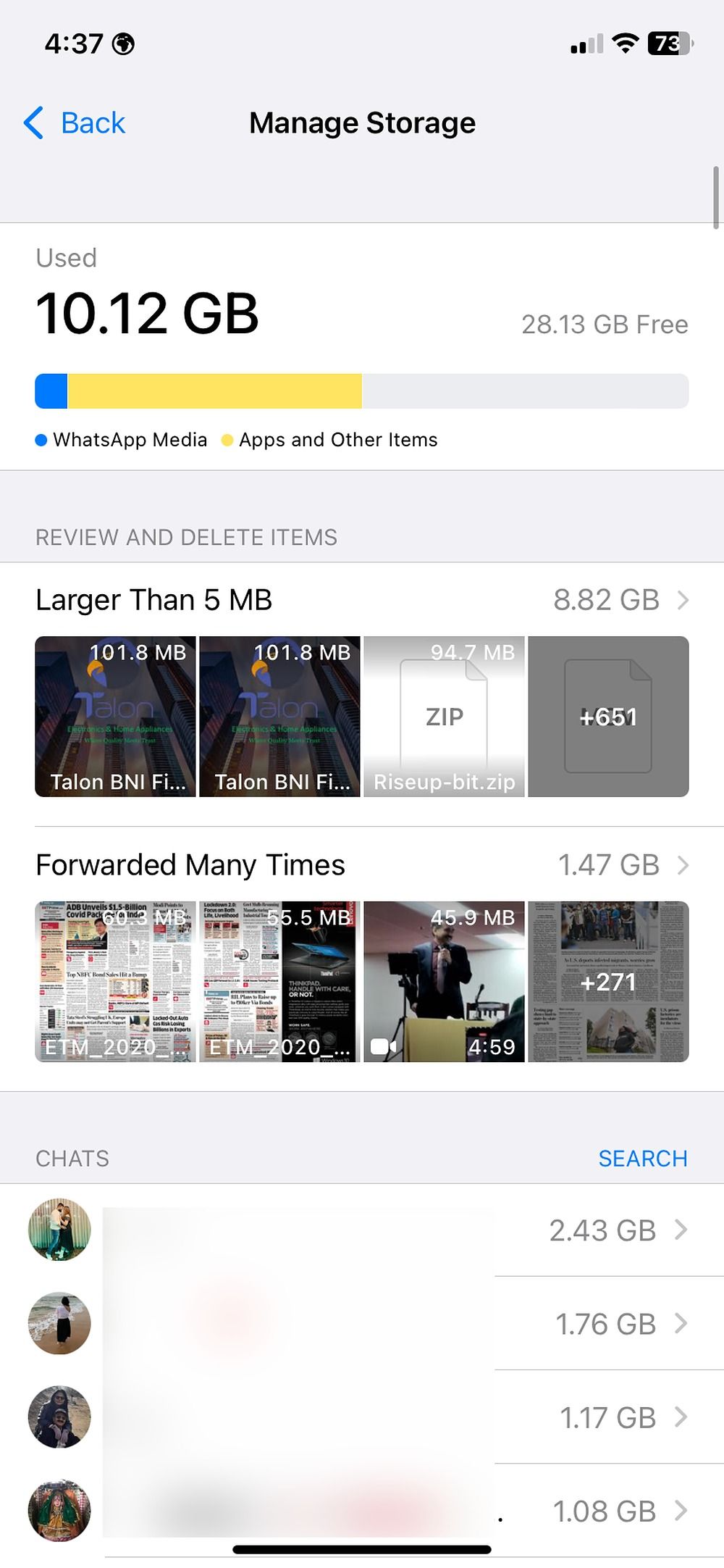storage breakdown in WhatsApp for iPhone
