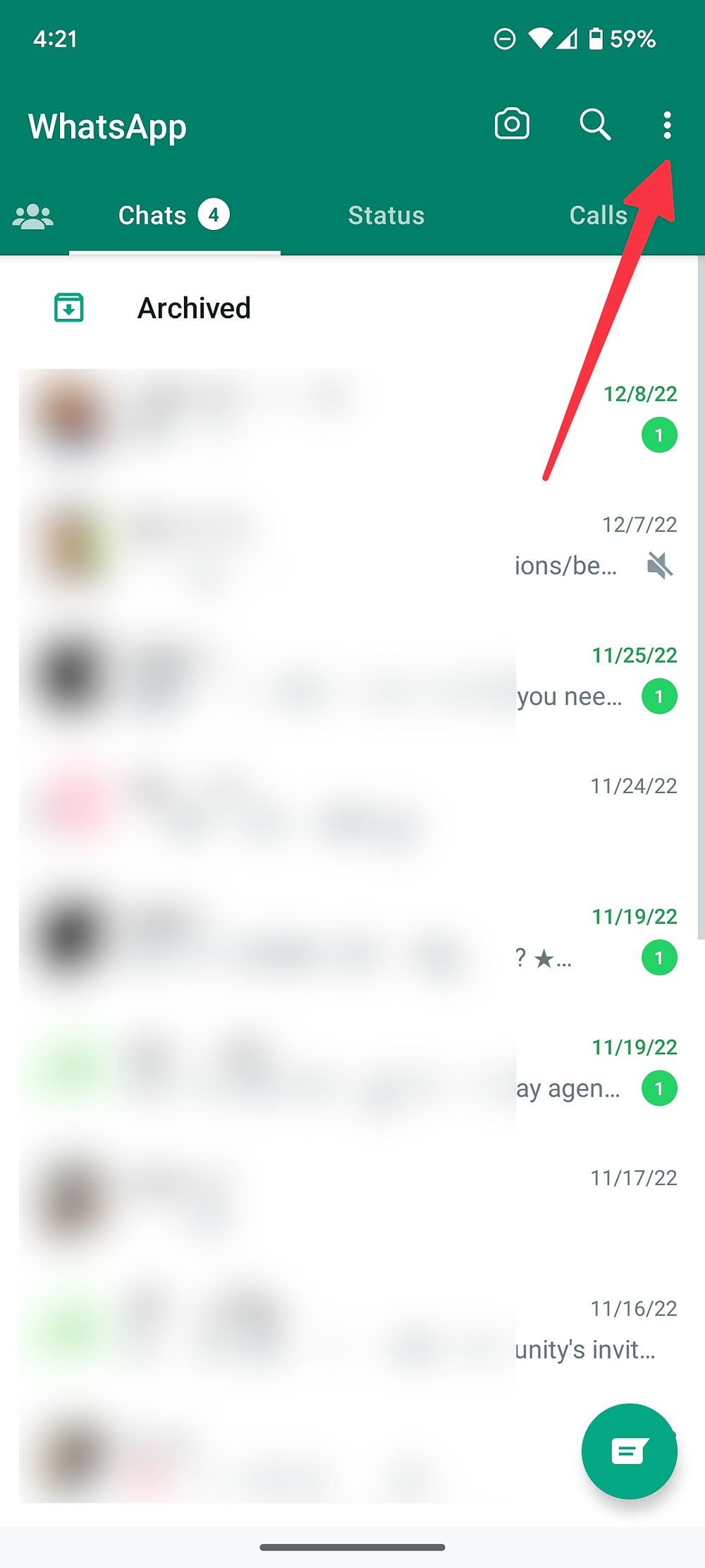 open more menu on WhatsApp for Android