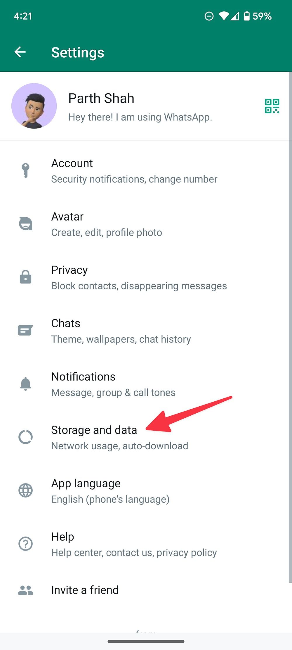 storage menu on WhatsApp for Android