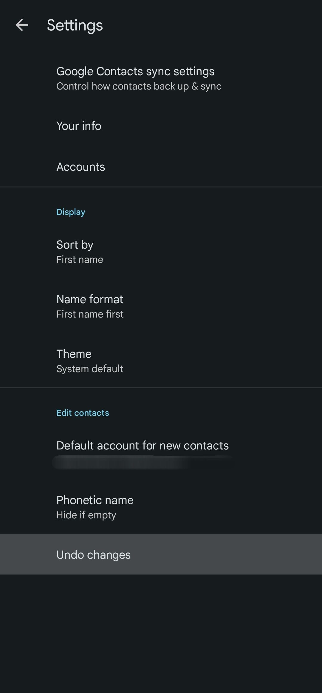 Tap the 'Undo changes' option to restore delete contacts