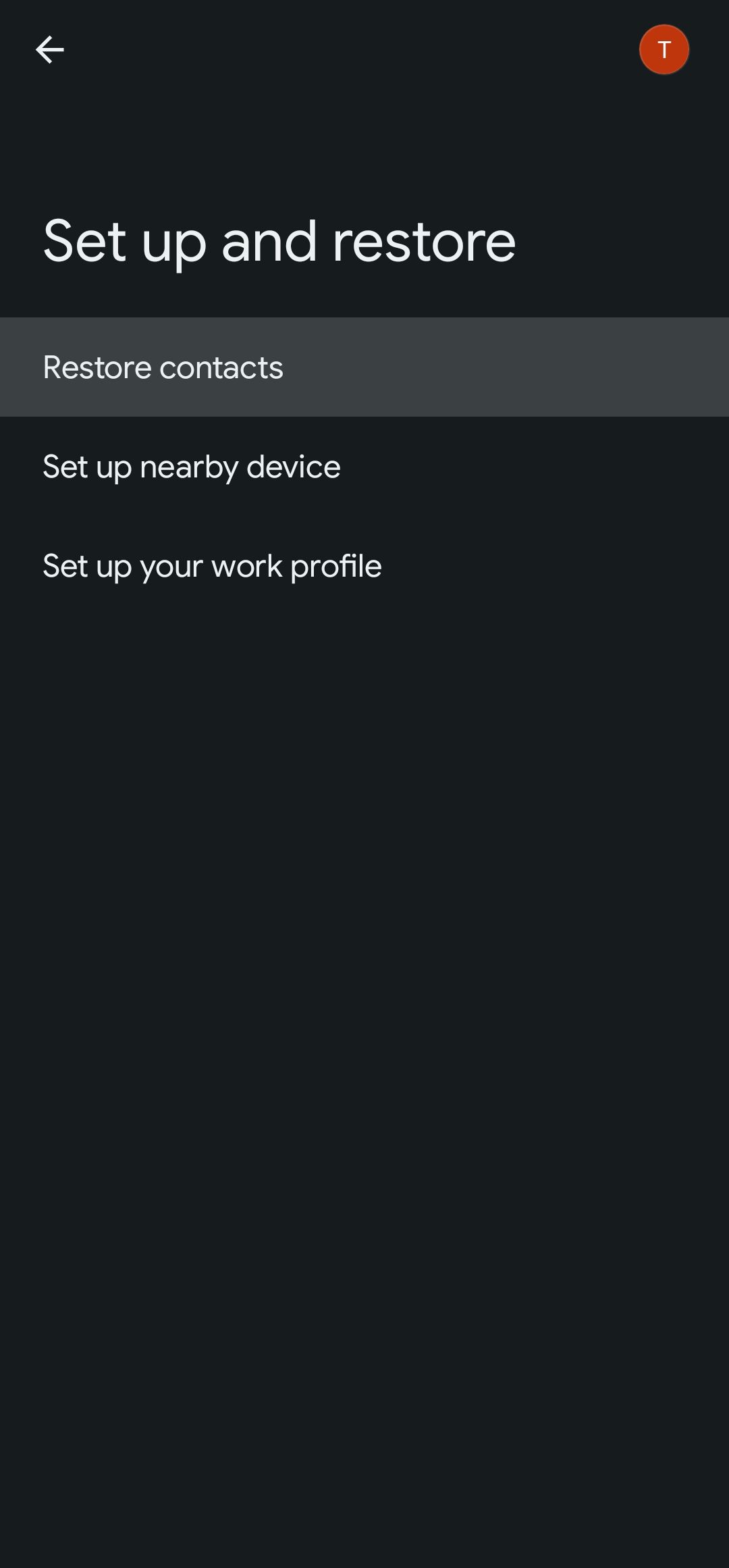 Tap the 'Restore contacts' option