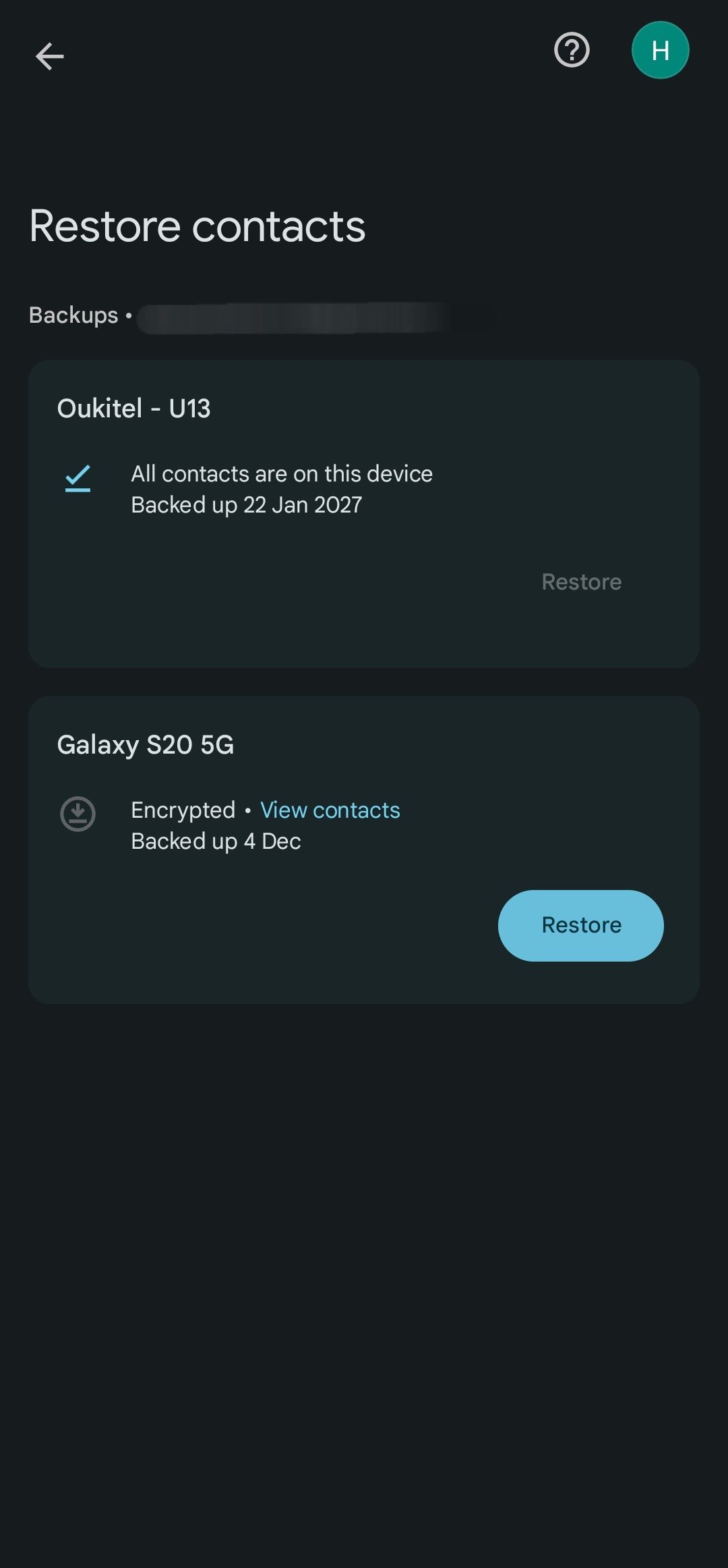 Choose the phone from which deleted contacts should be restored