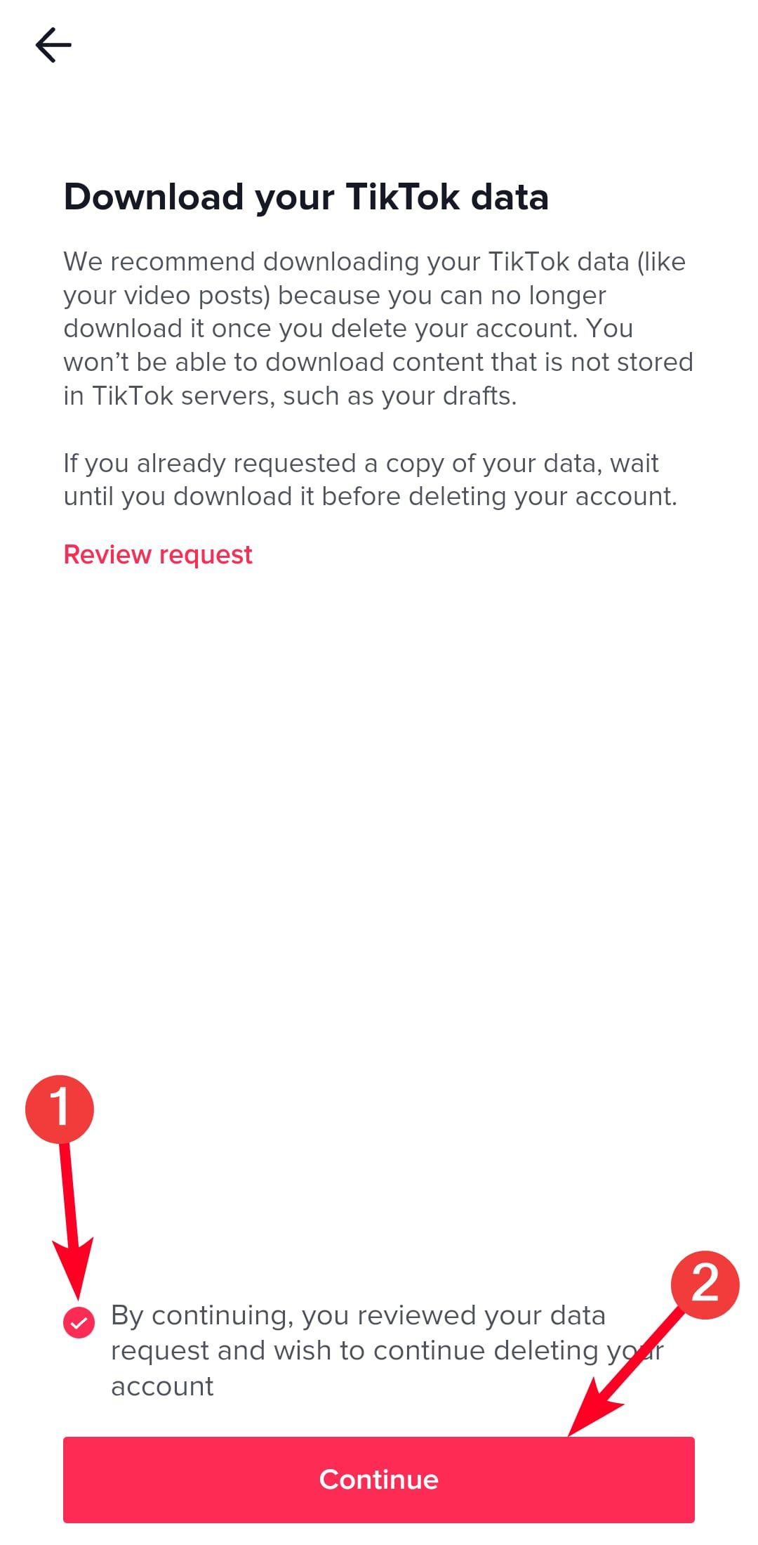 Review your data request before deleting your TikTok account