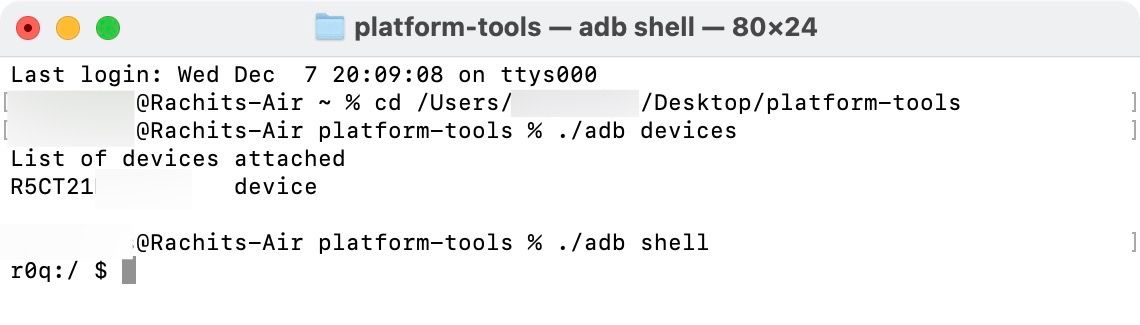 Running adb shell command on desktop