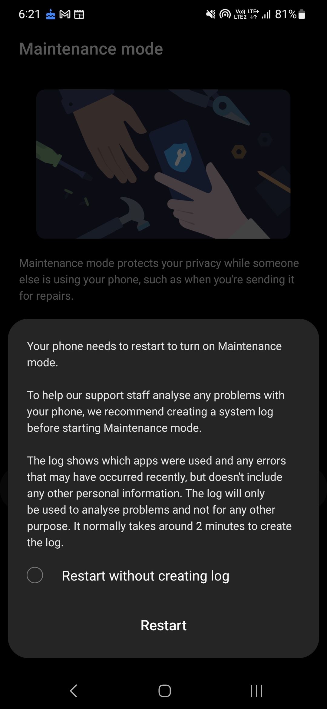Samsung restart maintenance mode