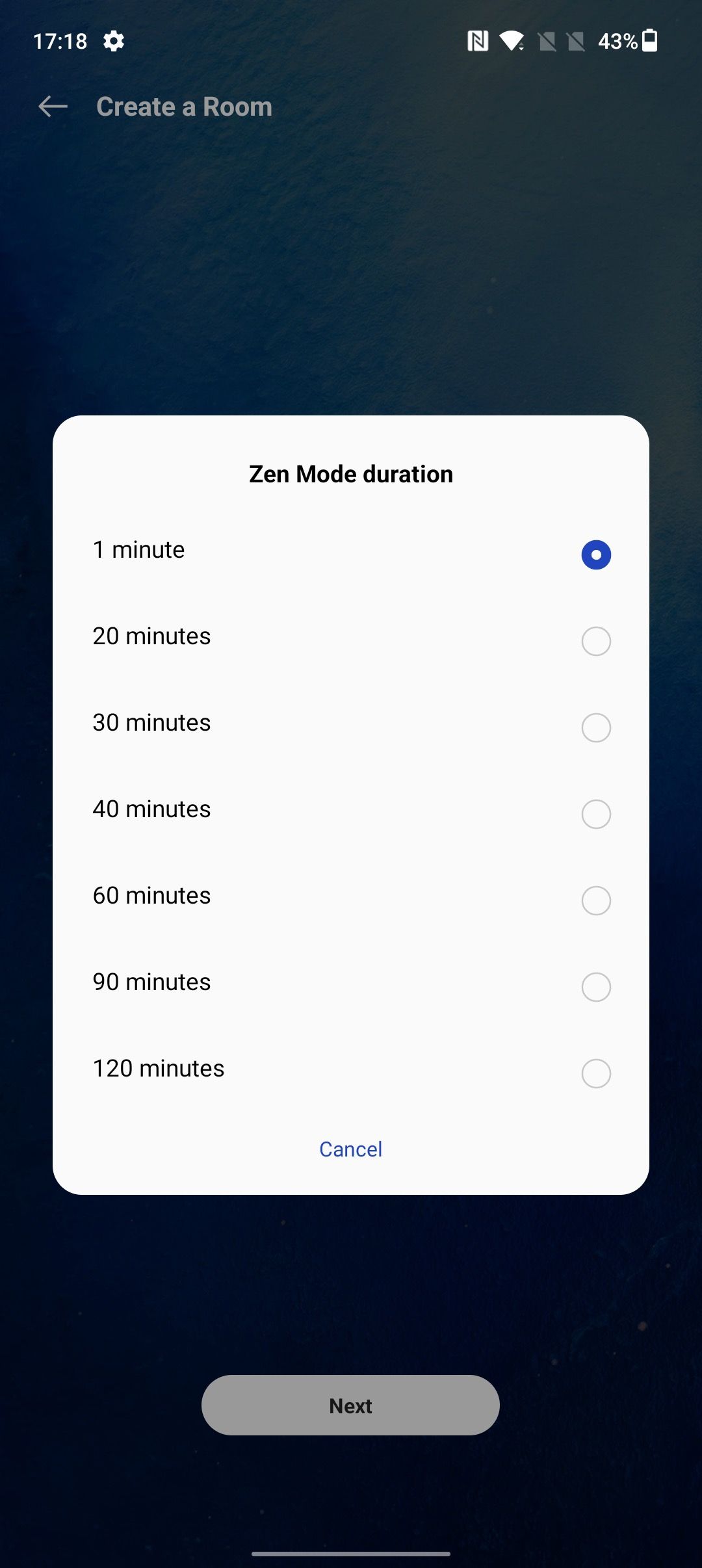 select duration for zen mode 2