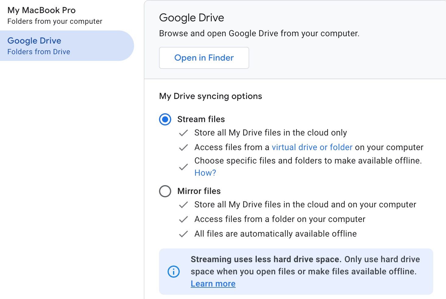 Google Drive syncing options