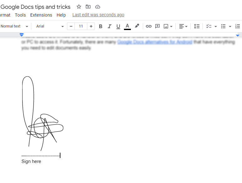 Signature created with Google Docs drawing tool