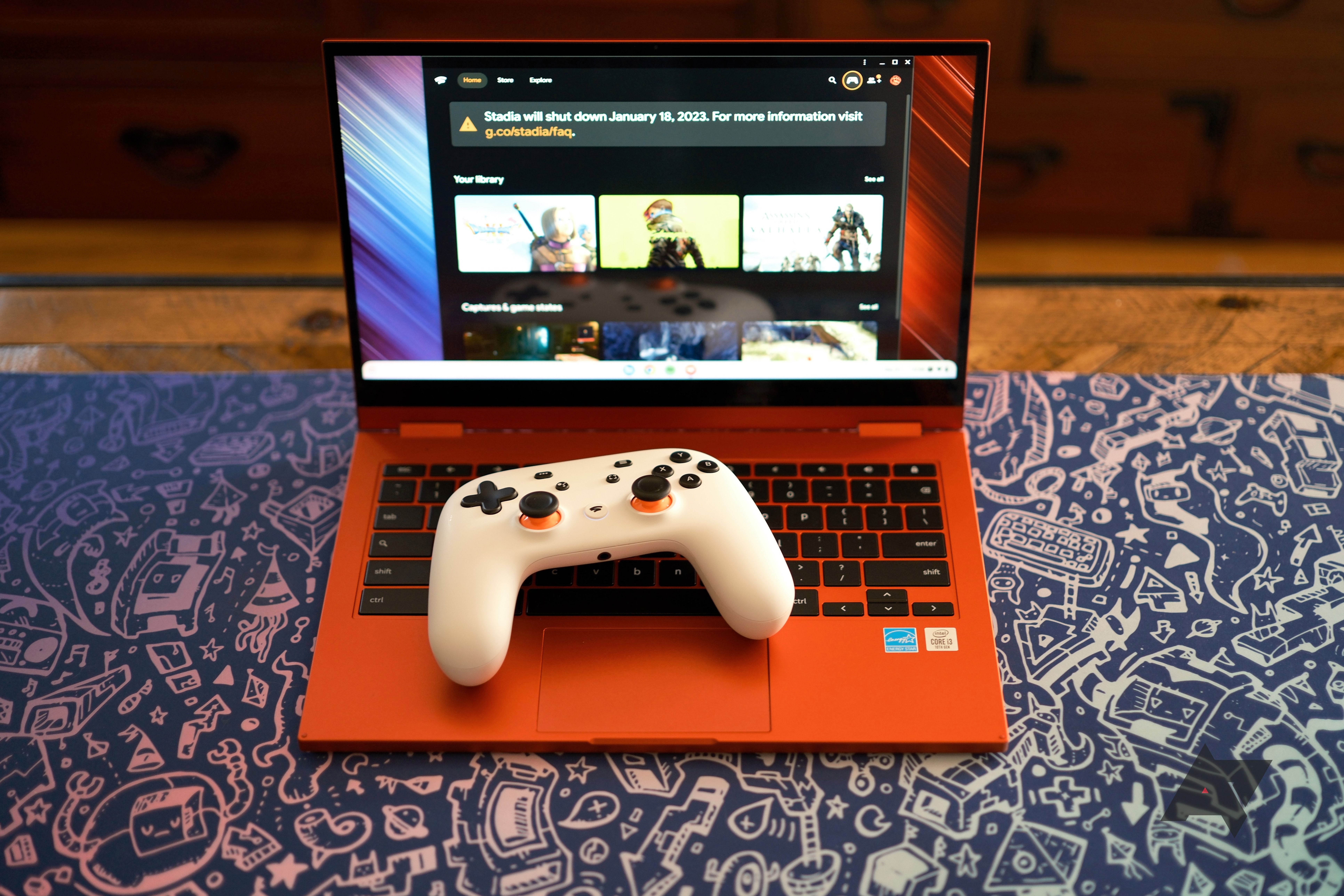 Stadia killed this year, laptop and controller