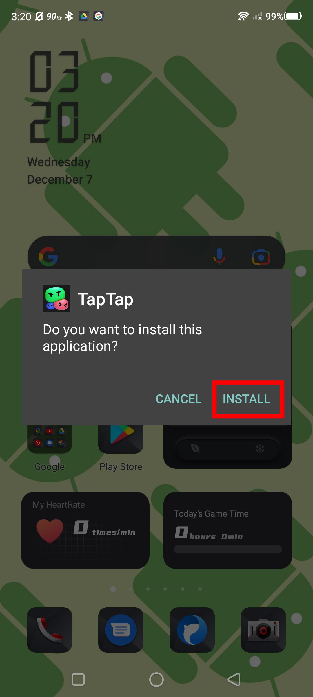 Captura de tela da adição do APK da loja TapTap ao seu dispositivo Android